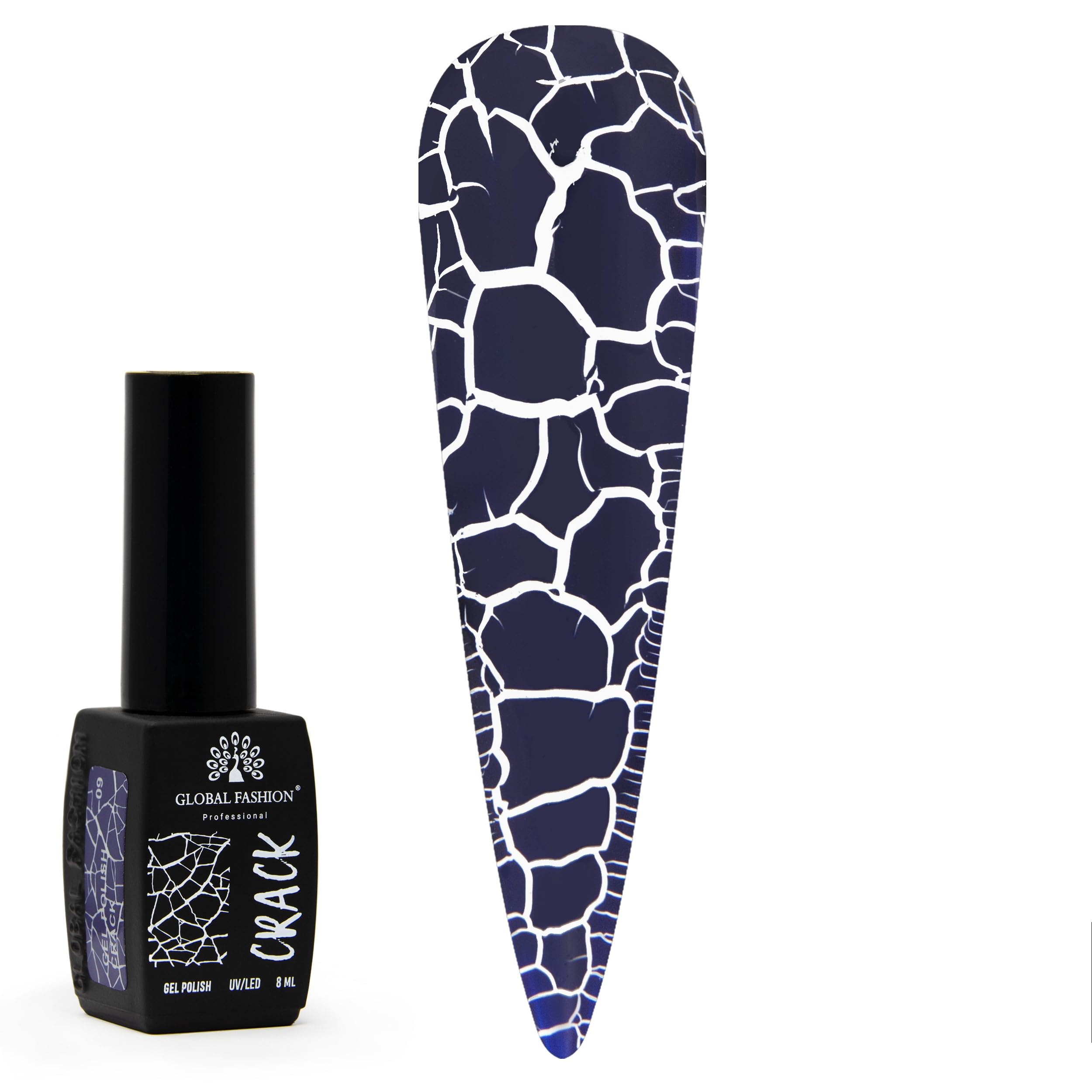 Crackle Gel Nail Polish -12 Colors 8ml, Long-Lasting UV/LED Soak Off Gel, Chip-Resistant, Glossy Finish, Cracked Effects,DIY Nail Art, Professional Salon Quality Manicure for Beginners & Home Use (09)