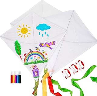 THE TWIDDLERS Multipack Flight Kites to Design Yourself with 8 Felt Tip Pens & Leashes (65 cm) - Outdoor Game Dragon for Children, Dragon Craft Set for Children, Boys & Girls