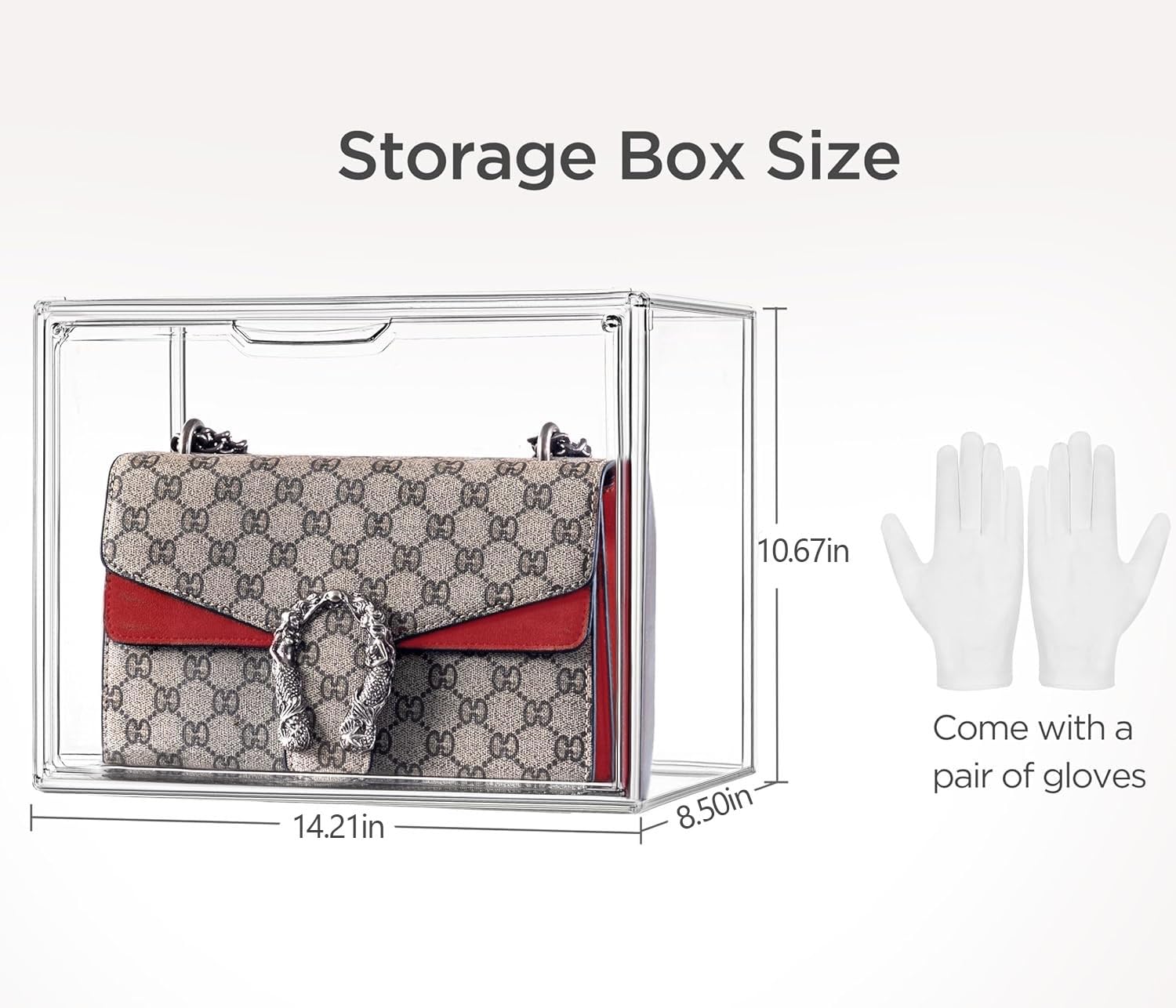 Paquete de 5 organizadores de almacenamiento de bolsos para armario, caja grande transparente apilable de bolsa con puerta magnética para coleccionables, cosméticos, tacones de mujer y juguetes 2