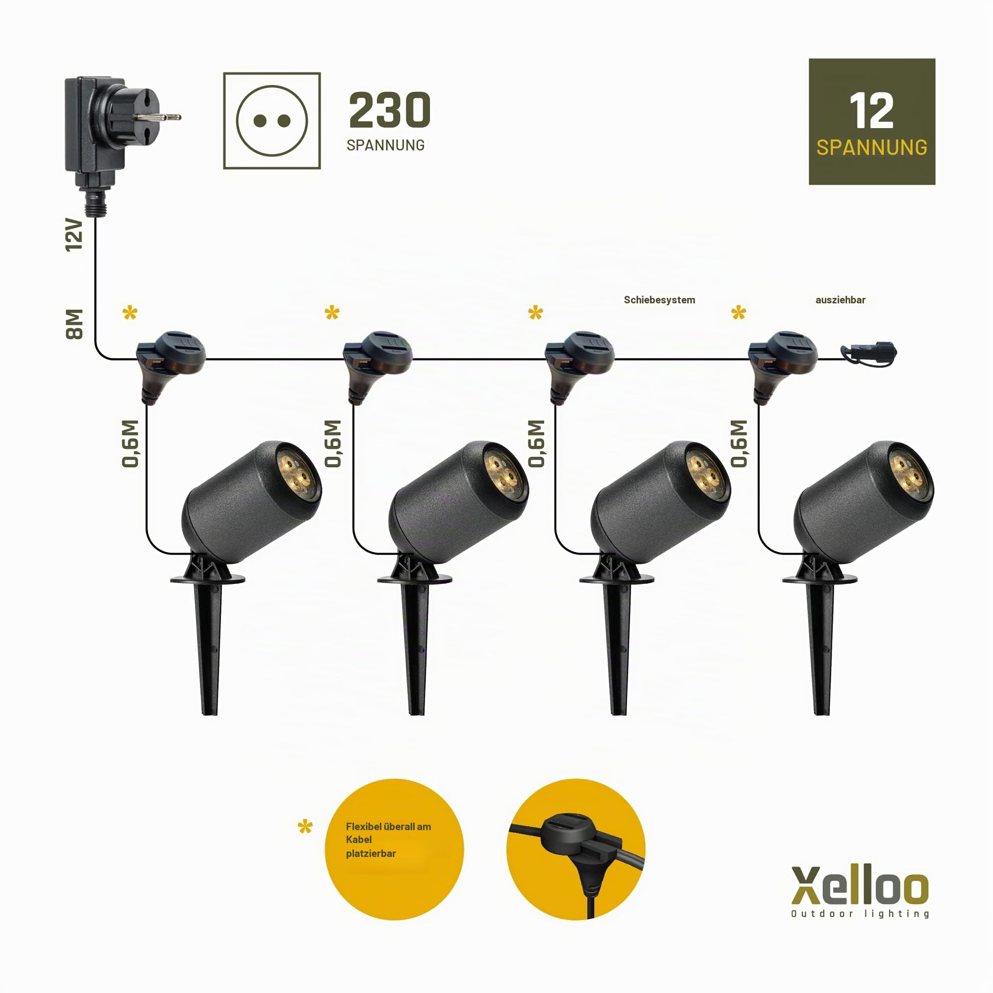 Xelloo Gartenleuchten Set JERO 12V - 4 Stück 1,6 W LED warmweiß - IP44