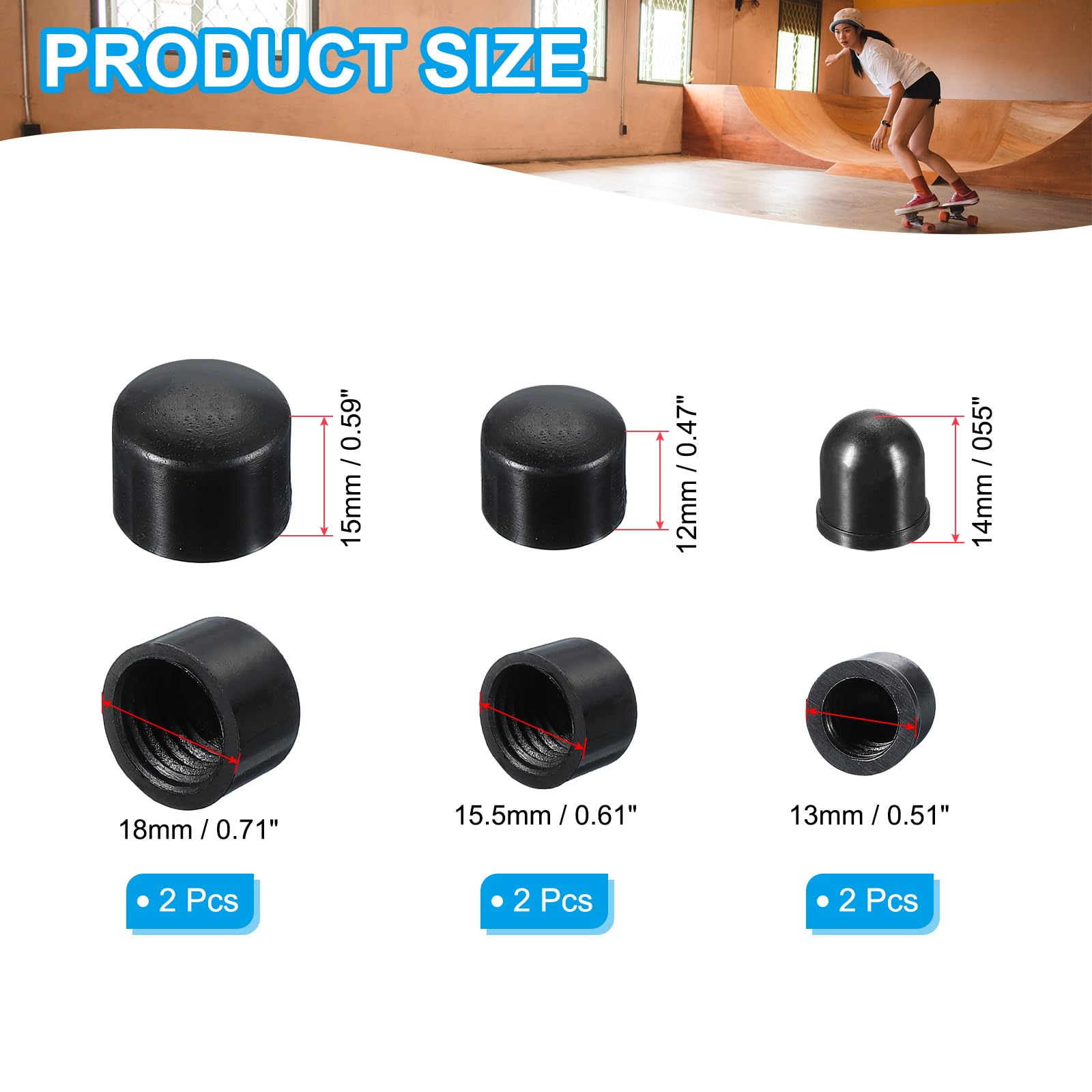 PATIKIL Guarnizioni per Skateboard, Set di Ricostruzione per Cuscinetti di Ricambio per Truck Long-Board per Parti di Skateboard Esterno 18mm 16mm 12mm, Nero