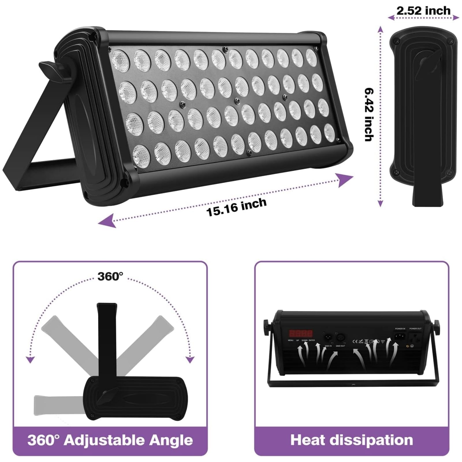 Wallwasher Partylicht, 48 LEDs RGB 3 in 1 Bühnenlicht dmx512 DJ Licht Farbmischung Regenbogen Effekt Gebäudebeleuchtung Außenwandleuchte für Bar, Disco, Hochzeit, Party, Weihnachten