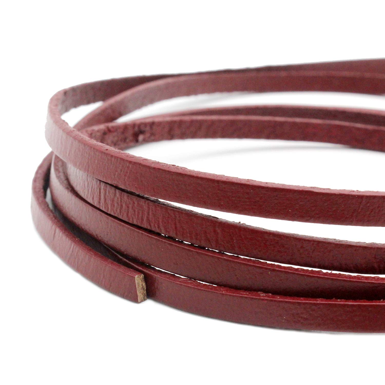 shapesbyX 5mm Flat Leather Strip Maroon 5mmx2mm Real Leather Cord Strap