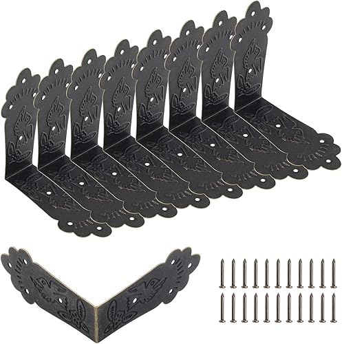 Miniatura 1 de Auvotuis 30 protectores de esquina antiguos de metal decorativos de ángulo recto para caja de esquinas de metal, soportes de borde de esquina de
