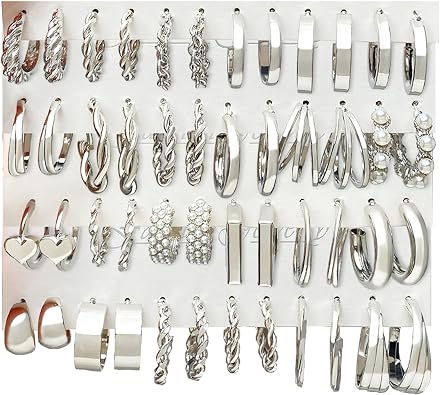 IFKM 24 Pairs Gold Hoop Earrings Set for Women Hypoallergenic Chunky Chain Twisted Open Hoops Dangle Earring Packs for Birthday Party Christmas Fashion Jewelry Gift