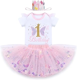 Butterfly 1st Birthday Outfit Baby Girl Sequin Butterfly Romper Tutu Skirt Headband Costume for Cake Smash Photo Shoot - Buy now