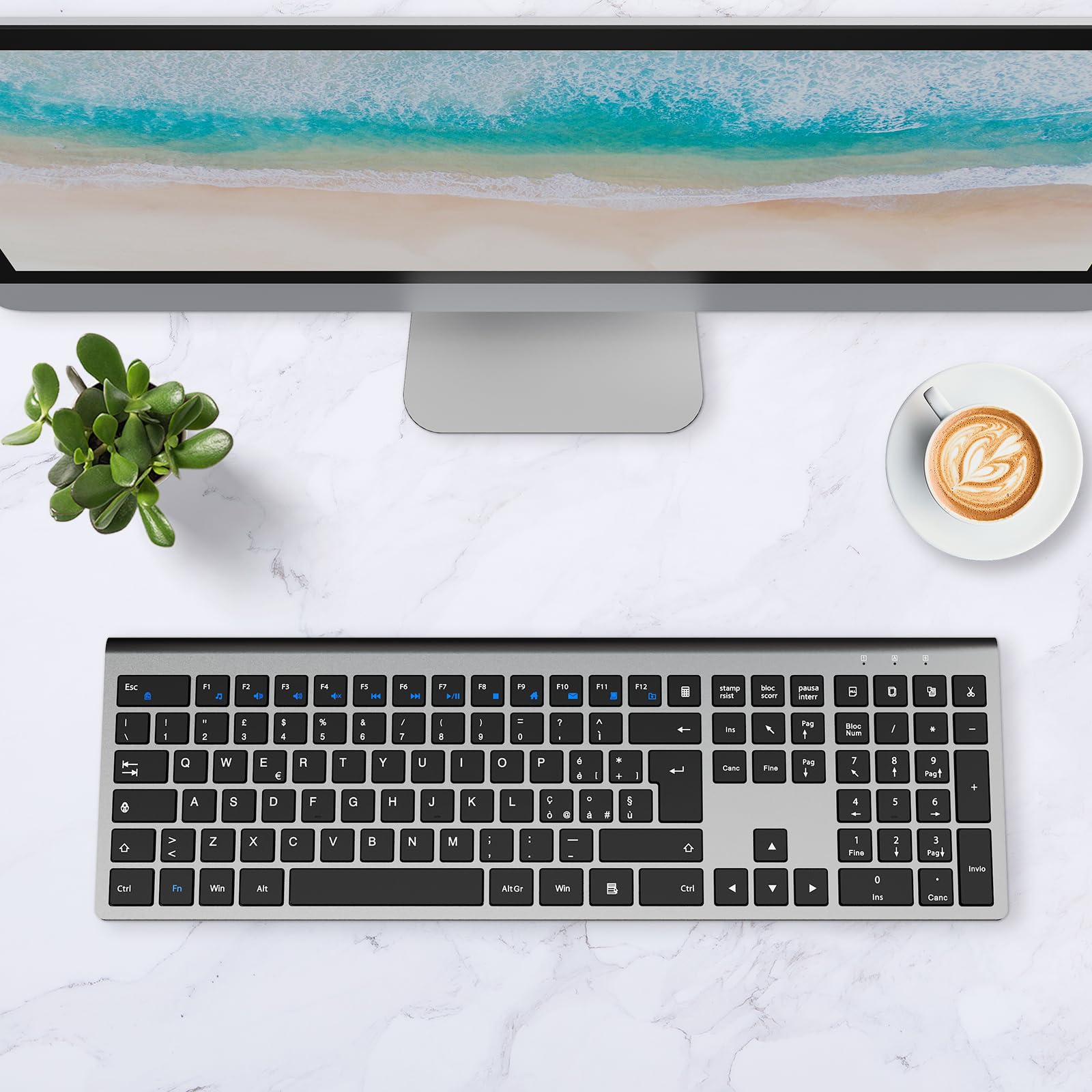 cimetech Tastiera wireless ricaricabile - Layout italiano QWERTY, digitate con facilità e raddoppiate la vostra efficienza - Tecnologia della tastiera per laptop di alta gamma （grigio）