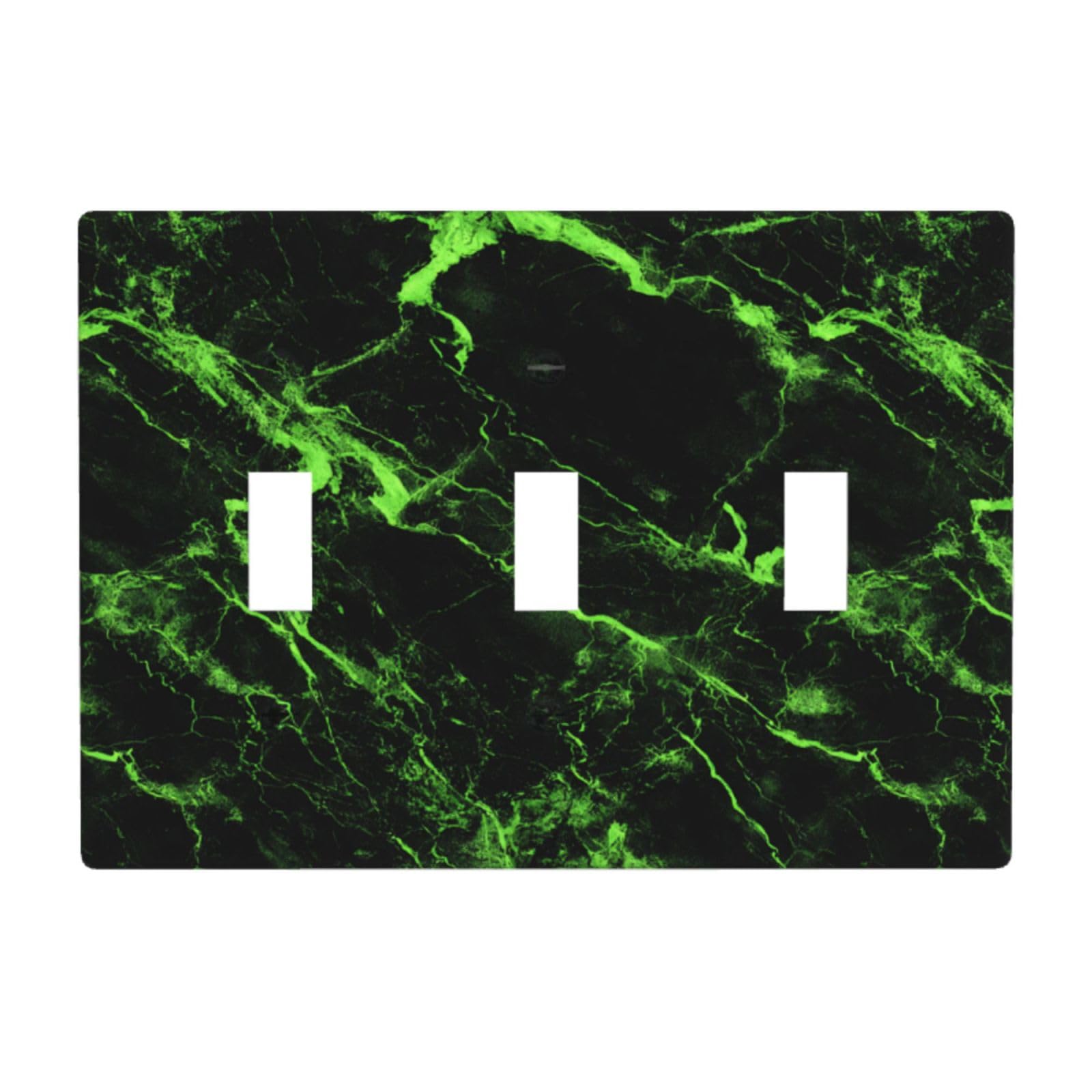 Neon Green Black Color Luxury Marble Light Switch Covers 3 Gang Triple Toggle Wall Plate Switchplate Electrical Faceplate for Bathroom Kitchen Bedroom Decor