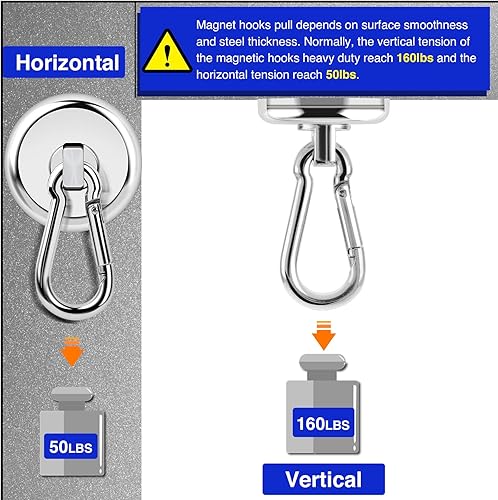 Miniatura 4 de LOVIMAG Ganchos magnéticos resistentes, 170 libras + ganchos magnéticos fuertes imanes de neodimio con ganchos, ganchos magnéticos giratorios con