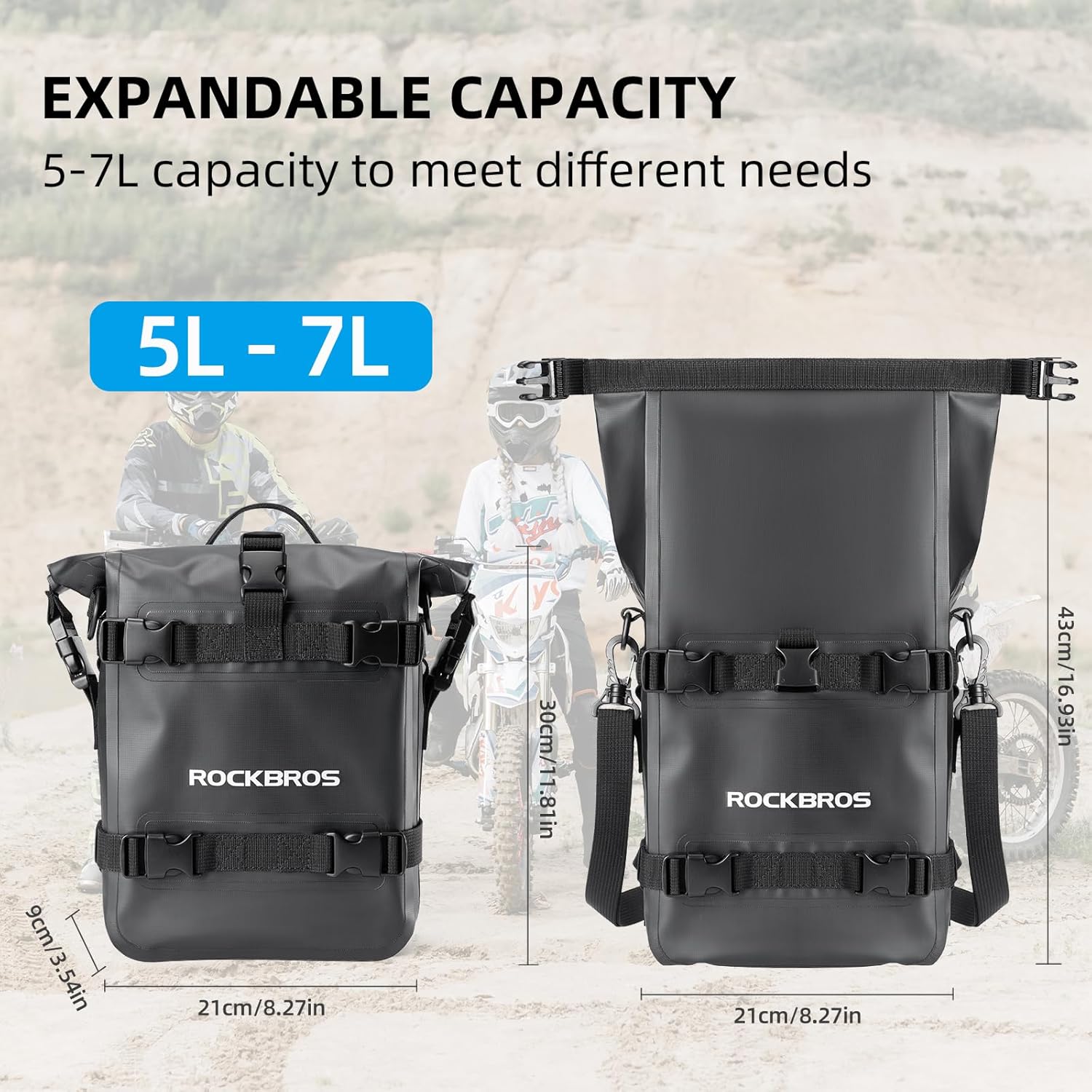 ROCKBROS Motorcycle Bumper Bag 5-7L Waterproof Motorcycle Tail Bag Moto Saddle Bag with Shoulder Strap Motorcycle Dry Bags Luggage Bag