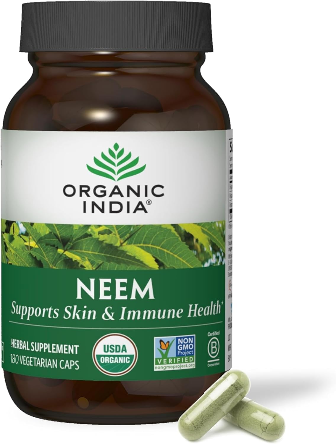 ORGANIC INDIA Neem Leaf Capsules, Herbal Supplement – Supports Skin, Immune, & Liver Health, Detox, Vegan, Gluten-Free, USDA Certified Organic – 180 Capsules ORGANIC INDIA Neem Leaf Capsules, Herbal Supplement – Supports Skin, Immune, & Liver Health, Detox, Vegan, Gluten-Free, USDA Certified Organic – 180 Capsules