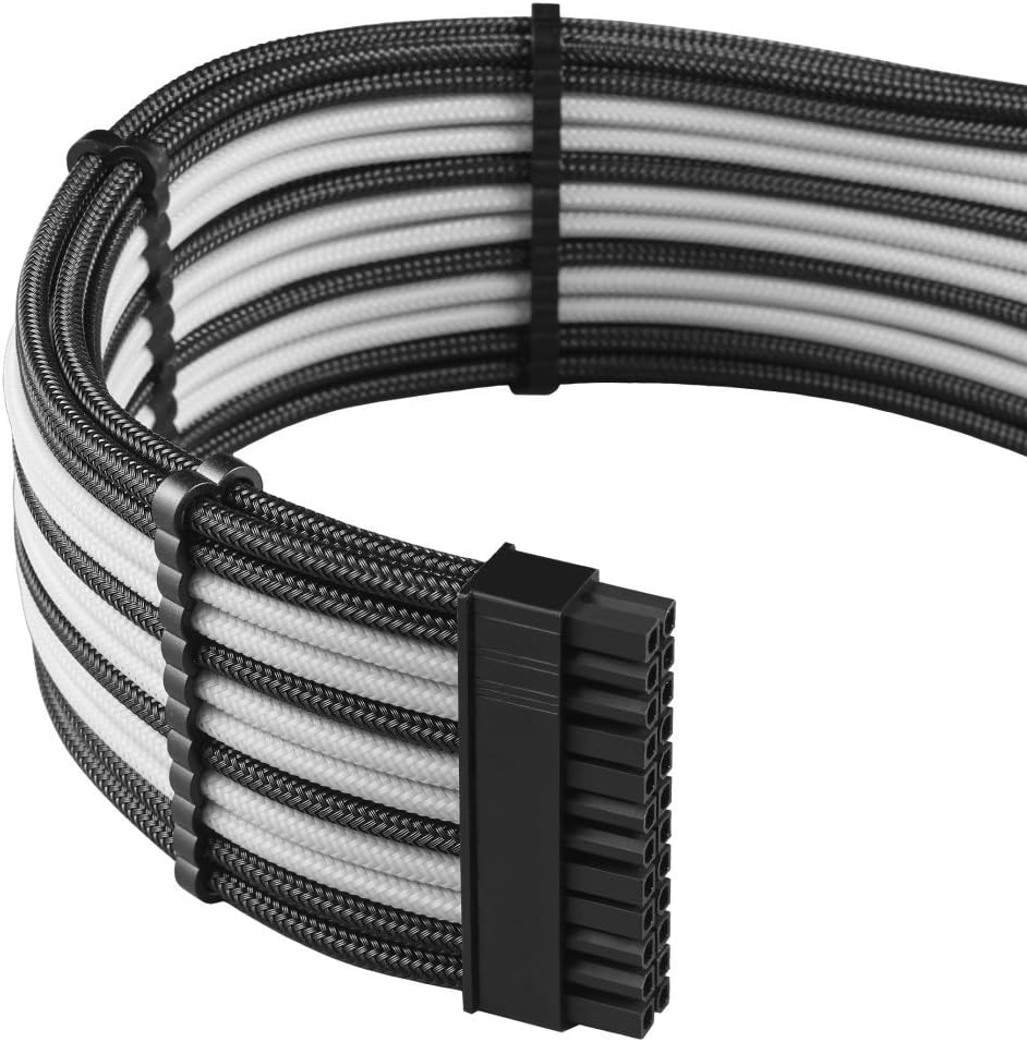 Flаѕh Dеаlѕ - 70% оƒƒ upHere Sleeved Cable - Cable Extension for Power Supply with Extra-Sleeved 24-PIN 6-PIN 4+4 PIN 500mm Length, Black/White(19.7 inch/ 50CM),SC508