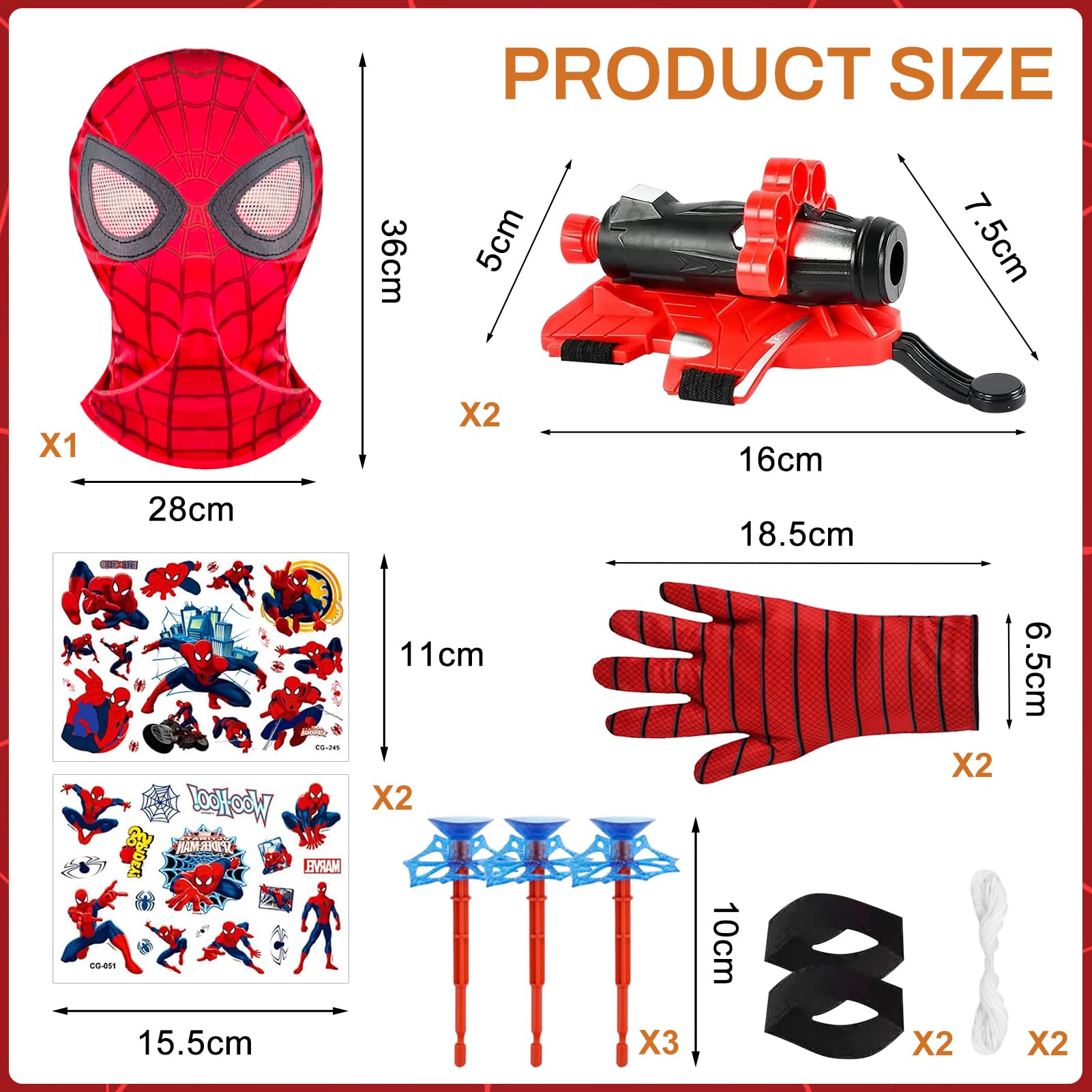 WAIMXDAO Spider Glove Launcher Set, Guanti Spider Bambino con Spider Maschera e Spider Tatuaggi, Guanti Launcher per Giochi, Guanto Lanciatore per Spider, Cosplay Giocattoli da Polso Set (A)