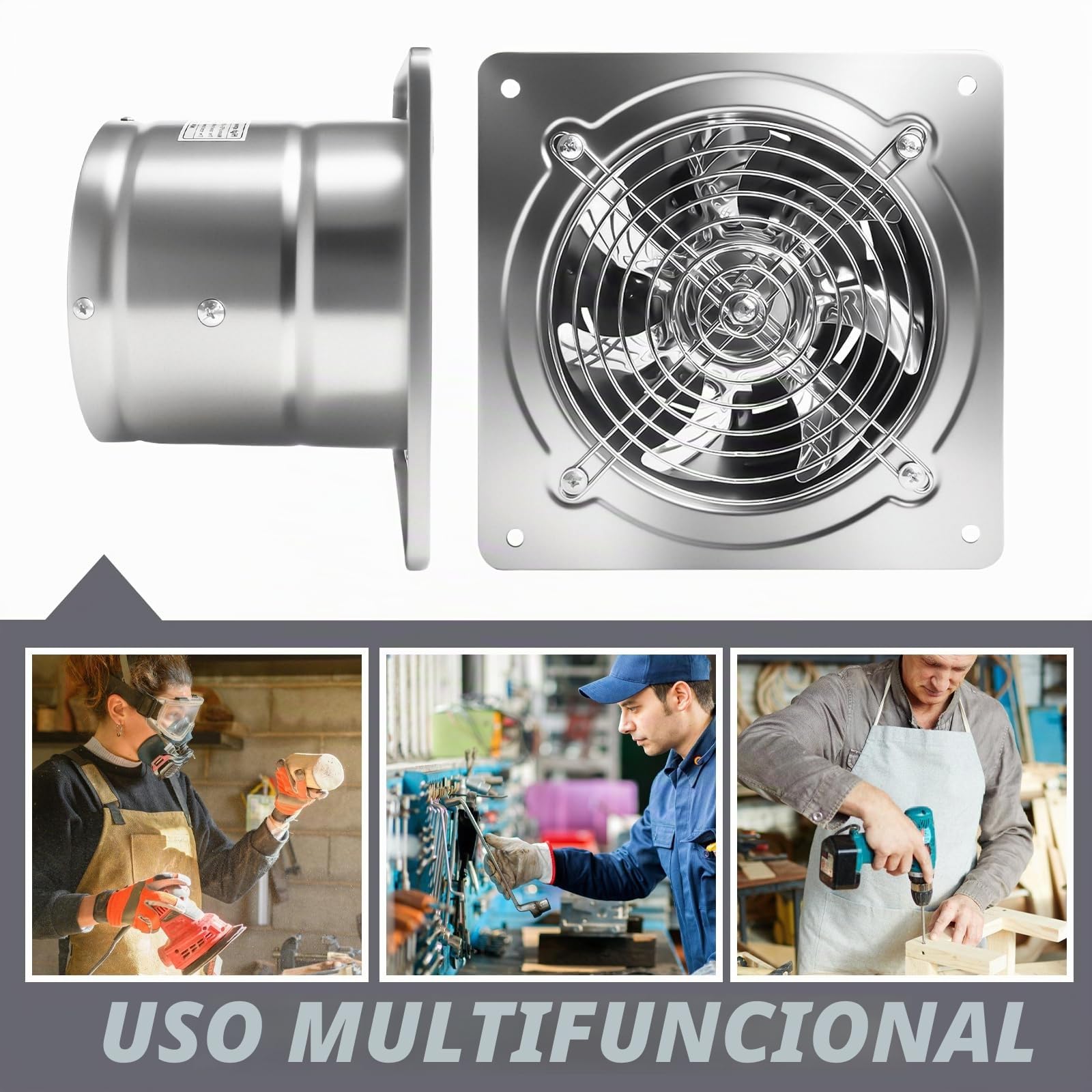 Ventilador extractor de 150 mm para baño silencioso de 525 m³/h, con rejilla de retorno, potente ventilador de pared metálico, mejora la calidad del aire, para cocina, baño, garaje, sótano