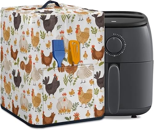 DISNIMO Funda eléctrica para freidora de aire floral de pollo con bolsillo de almacenamiento y asa superior, a prueba de polvo y huellas dactilares