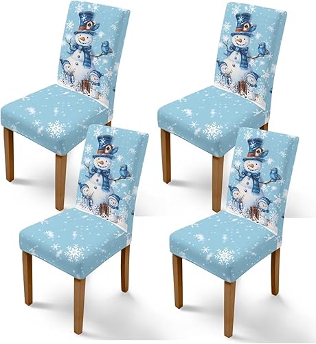 Miniatura 24 de Rnyleeg Fundas de silla de Navidad para sala de estar, diseño de muñeco de nieve azul, estampado de pájaros, fundas para sillas de comedor, 1 Muñeco
