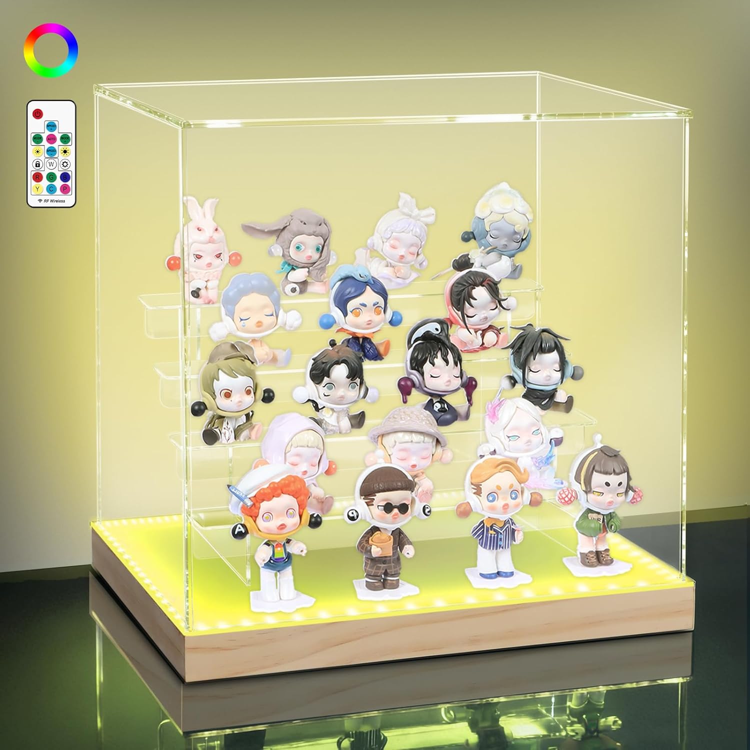 5-Tier Clear Acrylic Display Case for Funko Pop with RGB LED Lights, Dust-Proof Display Box for Collectibles, Anime Figures, Blind Box Toys, Mini Building Blocks（12.2x11.1x11.8inch）