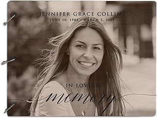 LifeSong Milestones Personalized Memorial Service Guest Book Funeral-Celebration of Life Ceremony Loss Of Loved One Solid Cherry Guest Sign In Registry In Loving Memory Black and White Portrait 11x8.5