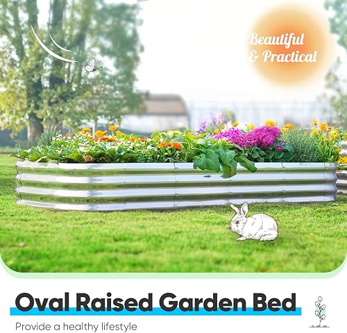 Miniatura 2 de Quictent Kit de cama de jardín elevada galvanizada de 6 x 3 x 1 pies, caja ovalada grande de metal para plantación al aire libre, bordes de tira de
