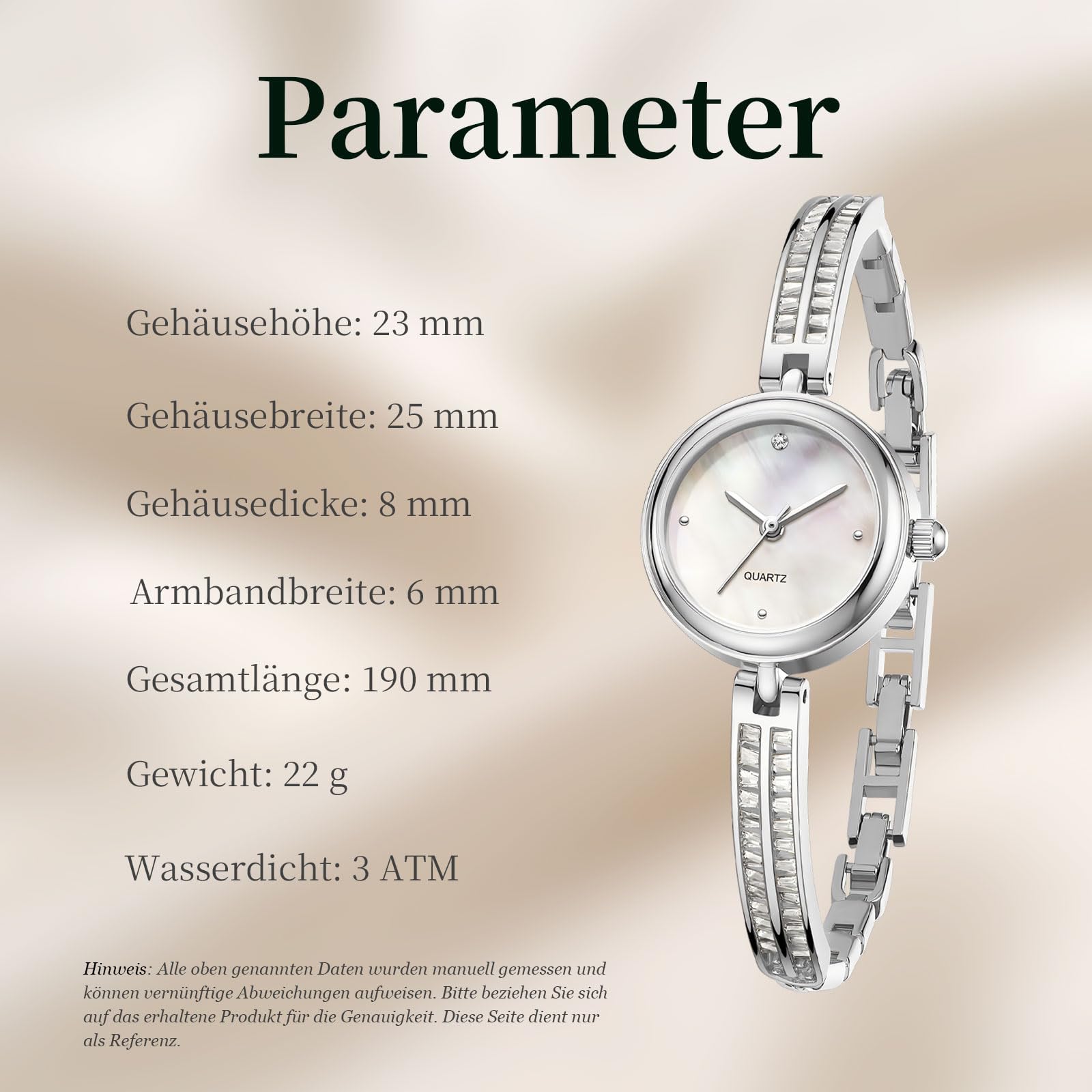 findtime Elegant Armbanduhr Damen 3 ATM Wasserdicht Leichtes Mini Damenuhr Analog Quarz Armbanduhren Verstellbare Damenuhren Verstellbar Strass Armkette Armband Uhr