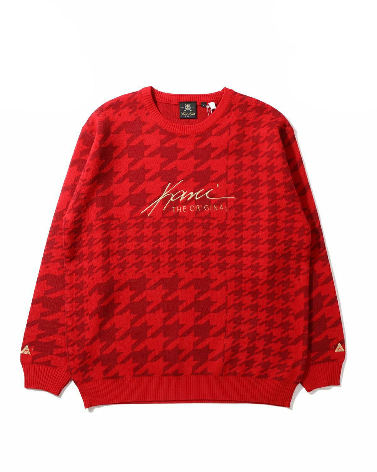 [カールカナイ] ゴルフ 静電気防止 ウォッシャブル カシミヤタッチ BIG 千鳥柄 クルー ニット メンズ ゴルフウェア セーター 秋 冬 253KG1401