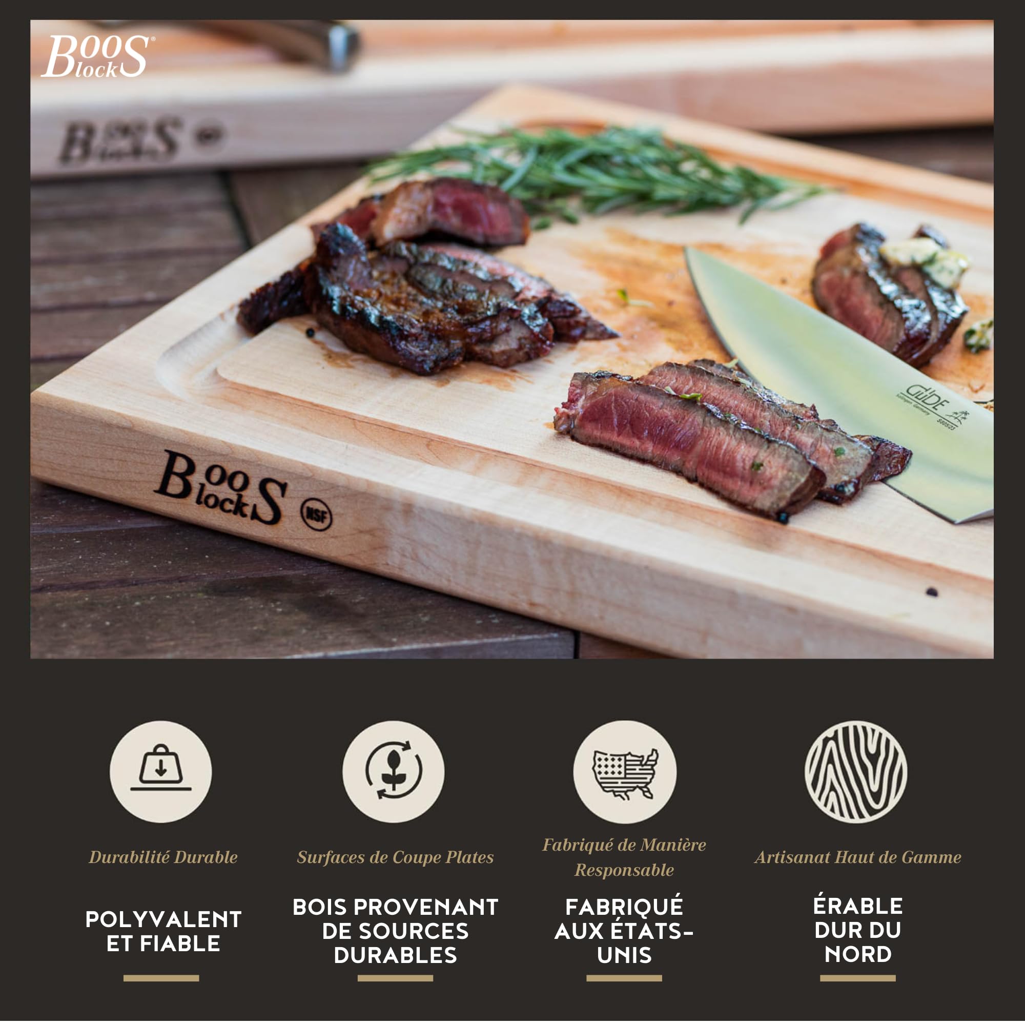 Boos Block Planche à Découper Avec Rainure à Jus | Planche Erable d'Amérique du Nord – Billot de Cuisine - Planche a Decouper Professionnelle – 45,7 x 27,9 x 3,8 cm