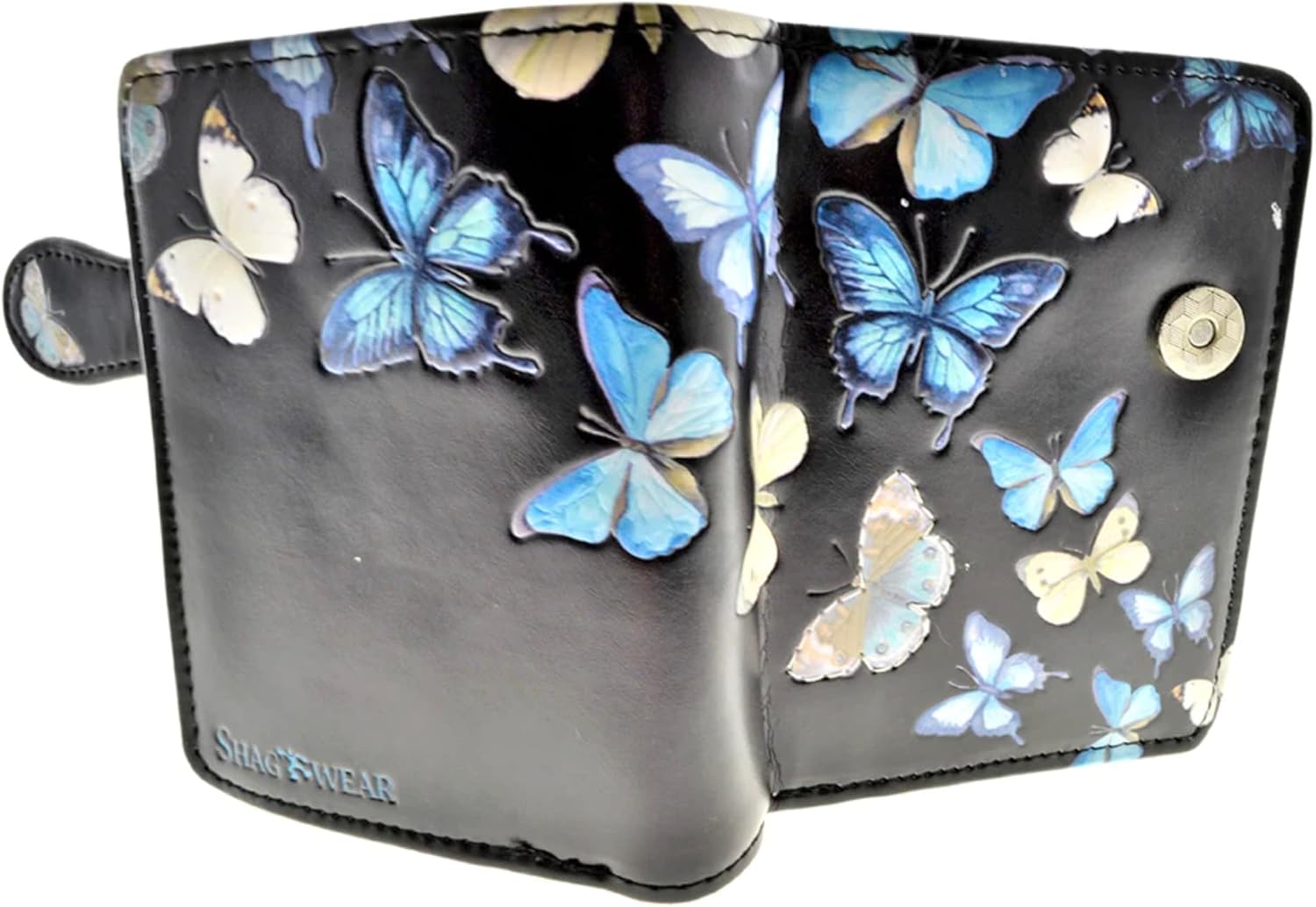 Shag Wear Butterflies Small Wallet for Women – Vegan Faux Leather Compact Purse with Butterfly Design, Nature Theme, Magnetic Snap Closure, Card and Coin Organizer Black 4.5" - Image 2
