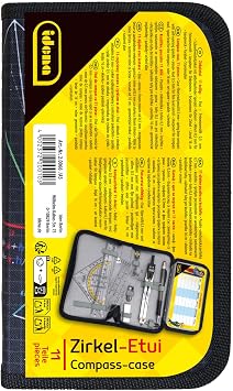 Idena 20066 Compass in Case, 11 Pieces, with Protractor, Ruler, Replacement Leads for Compass, Mechanical Pencil & Refills, Timetable, Eraser & Sharpener