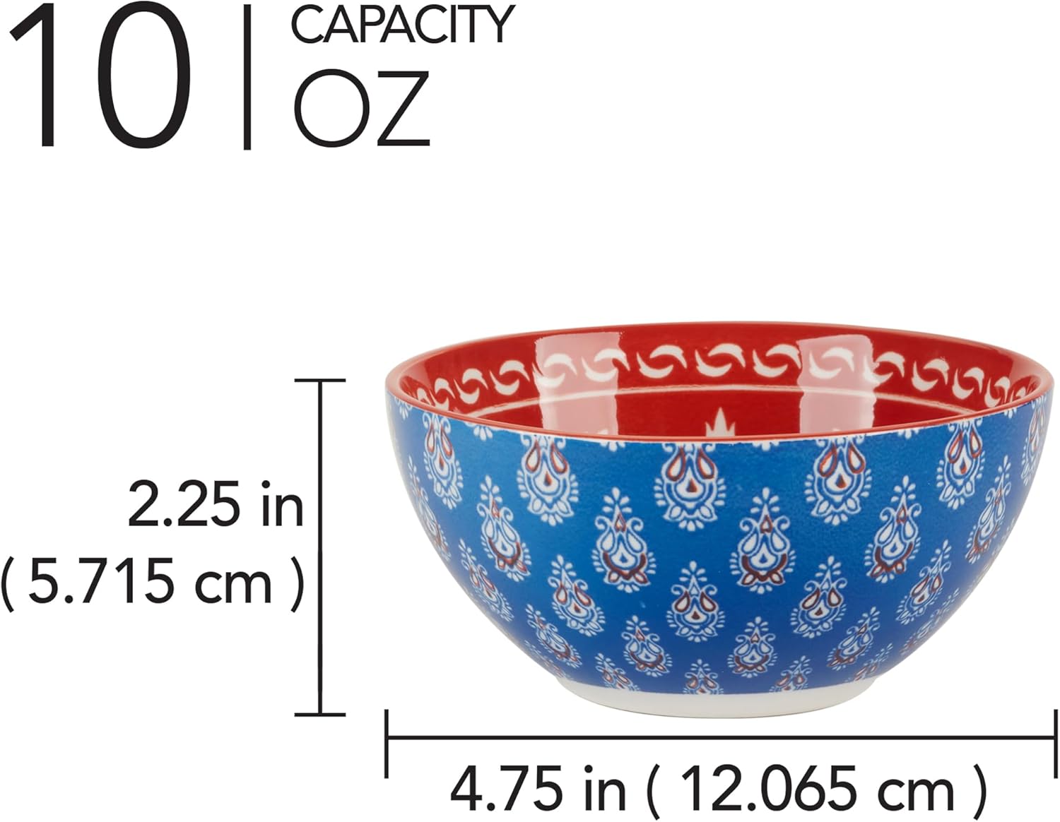 Panache 4.75" All Purpose 13 oz. Porcelain Bowls, Set of 6 – Vibrant Mix & Match Global-Inspired Designs – Dishwasher & Microwave Safe for Snacks, Sides, Dips, Condiments, and Desserts