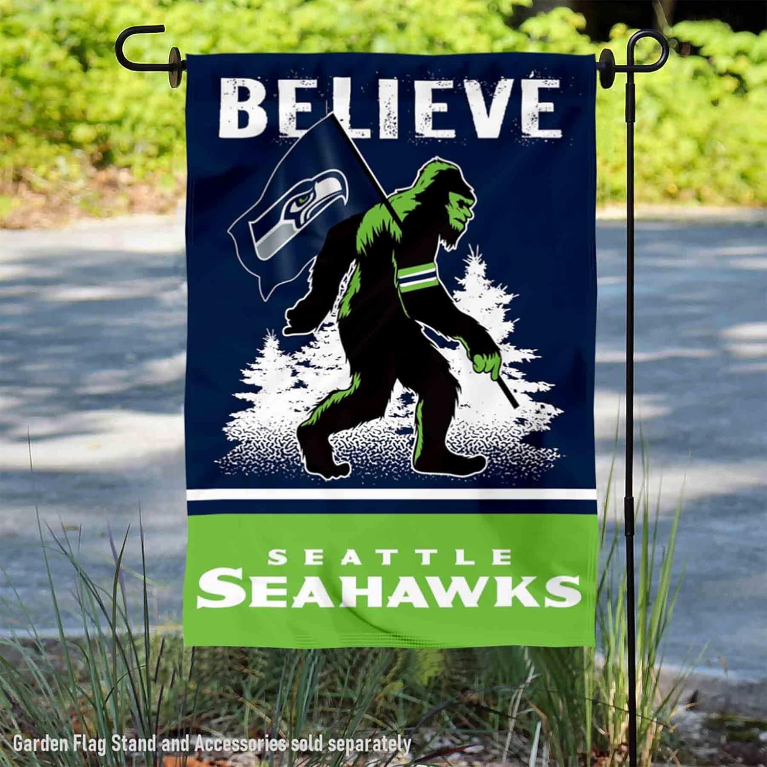 Seattle Seahawks Bigfoot Sasquatch Believe Yard Garden Banner Flag