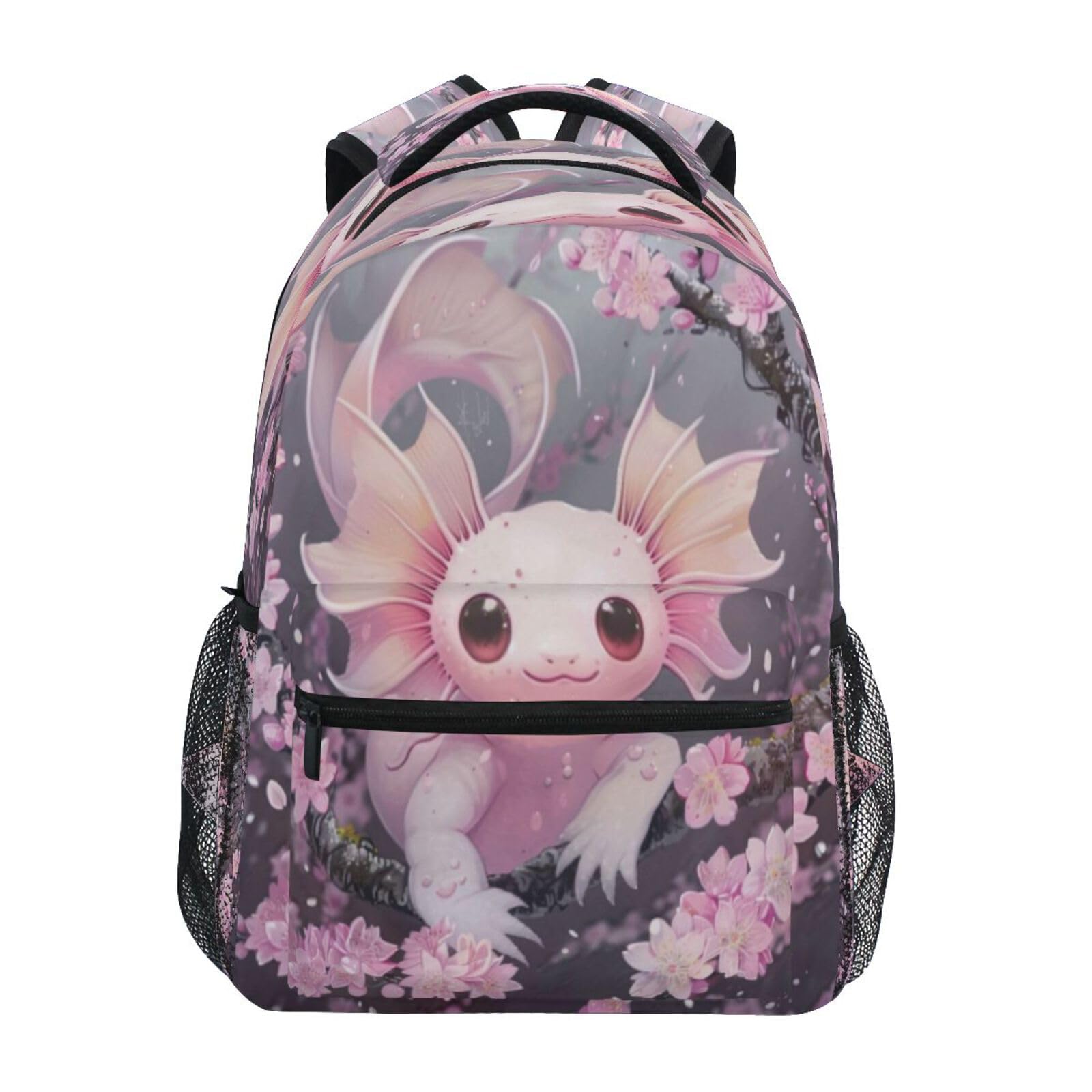 Kcldeci Toddler Backpack for School Axolotl Pink Cherry Blossom Boys Girls Kids School Bags Bookbag Elementary Children Bookbags Travel Bag