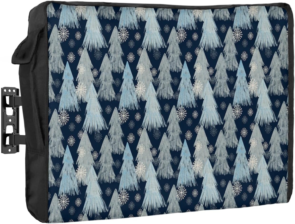 Outdoor TV Cover - Blue Christmas Tree Snowflakes Waterproof and Weatherproof 80"-85" LCD Movable Shield TV Display Screen Protector Outside Television Covers