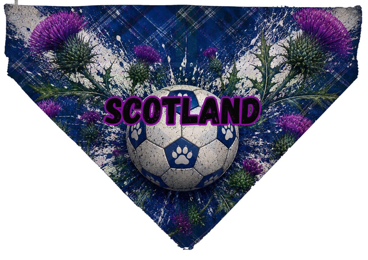 Scotland Football Dog Bandana Personalised, Saltire with Thistle Slide on Collar bandana for pets, St Andrews Cross Custom Pet Bandana (S)