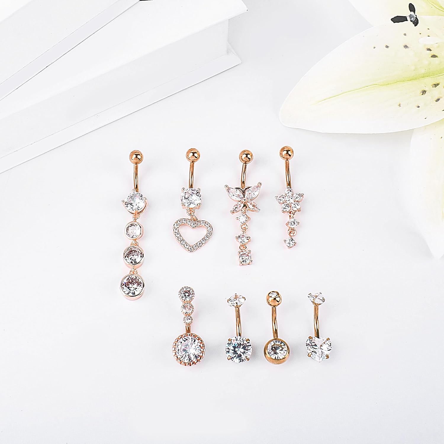 LEE&RO Belly Button Ring Dangle Stainless Steel Belly Rings 14G Belly Button Piercing Cute Navel Ring Belly Piercing Jewelry