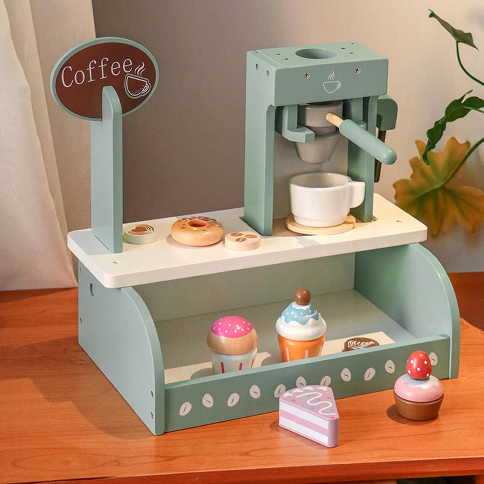 Set di Giocattoli per Caffettiera per Bambini Gioco di Ruolo in Legno per Giochi Fantasiosi e Sviluppo di abilità Sociali 12,6x7,95x4,45 Pollici