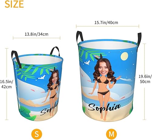 Miniatura 10 de Cesta de lavandería personalizada con cara, cesta de almacenamiento de ropa sucia con asa para baño, dormitorio, cesta de lavandería impermeable
