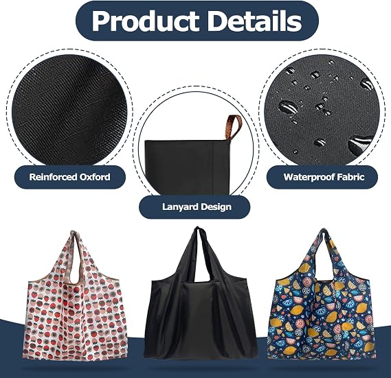 3 PCS Large Foldable Shopping Bags, Reusable Folding Shopping Bag
