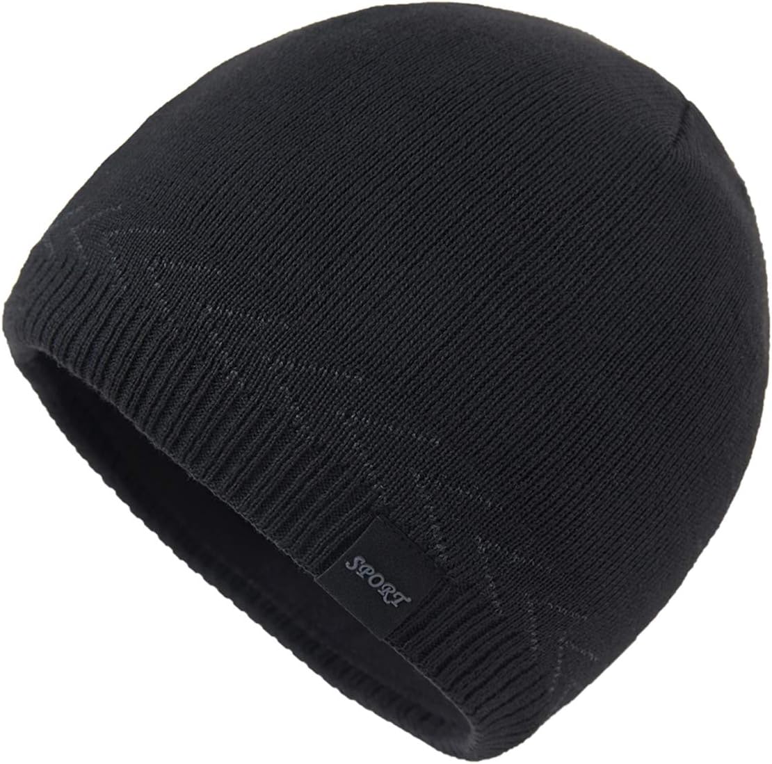 Mens Winter Warm Knitting Hats Plain Skull Beanie Cuff Toboggan Knit Cap,Black