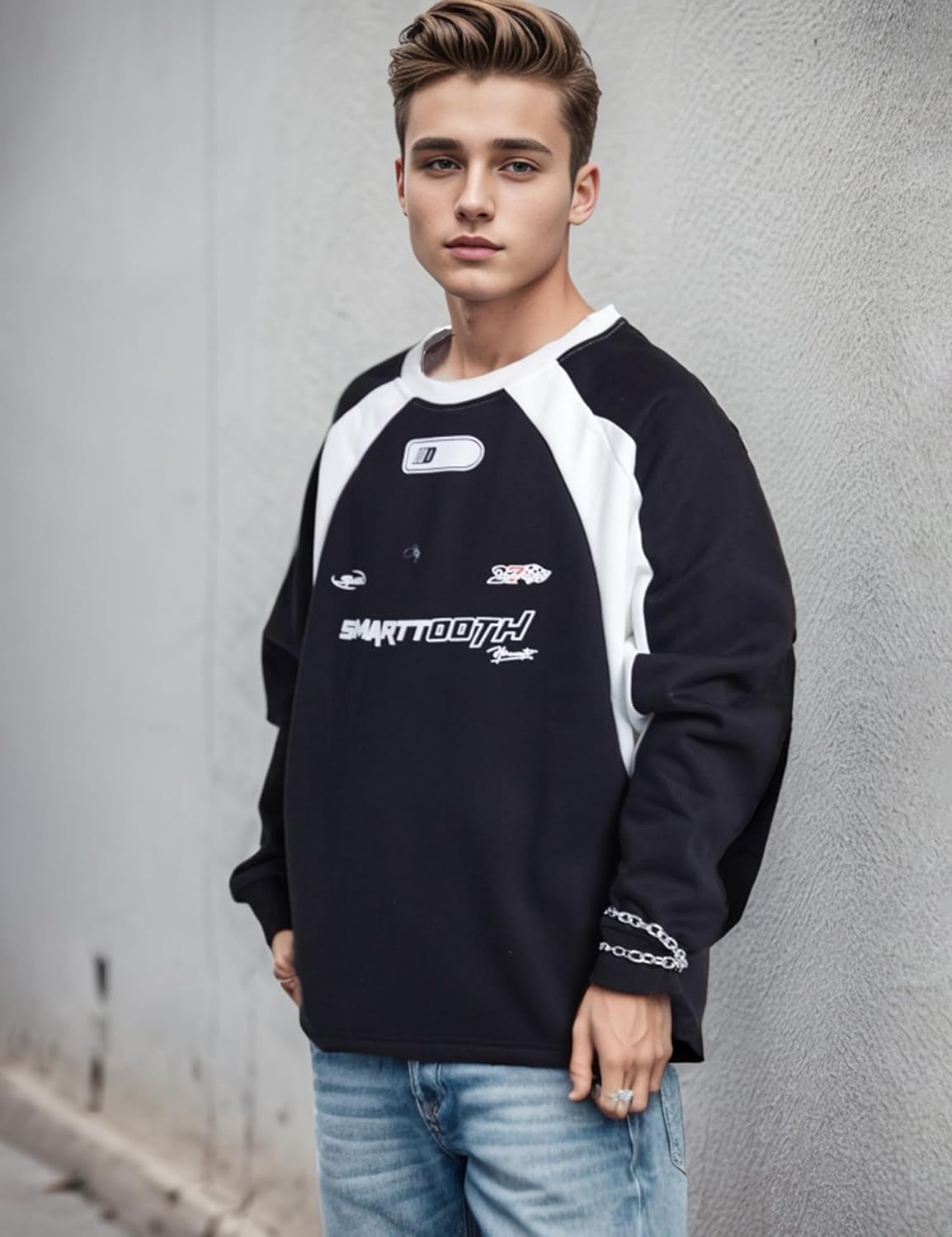 EMMIOL Oversized Crewneck Sweatshirts for Men Vintage Graphic Pullover Loose Fit Streetwear Long Sleeve Top - Image 4