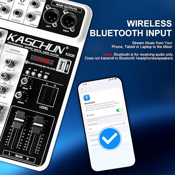 8-Channel Audio Mixer, Bluetooth Sound Board with USB MP3 Input