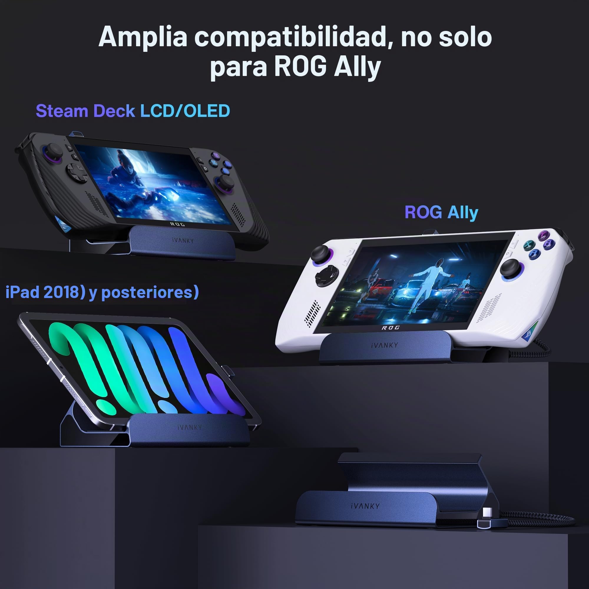 iVANKY 4K@144Hz 8 en 1 Estación de Acoplamiento para Valve Steam Deck OLED | ASUS ROG Ally X/Legion Go/ROG Ally/Stream Deck Dock, con HDMI 2.1, Ethernet Gigabit, 3*USB-A 3.0, mit 100W-Netzteil