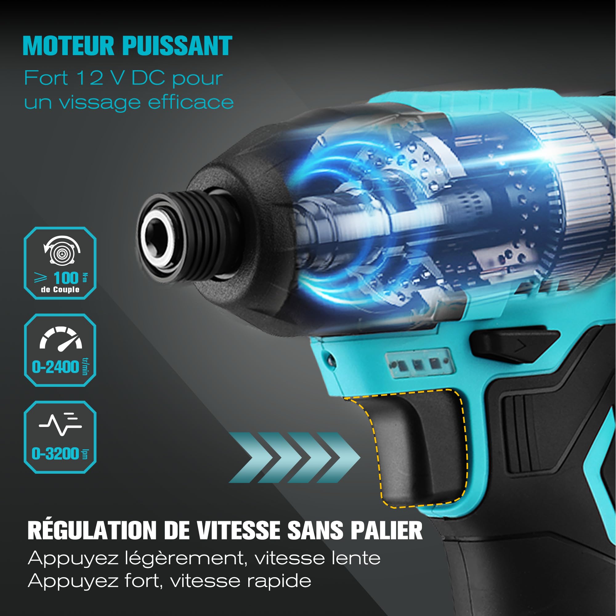DURATECH Visseuse à Choc sans Fil 12 V 2,0 Ah 100 N.m 2400 tr/min Mandrin Rapide 6 mm
