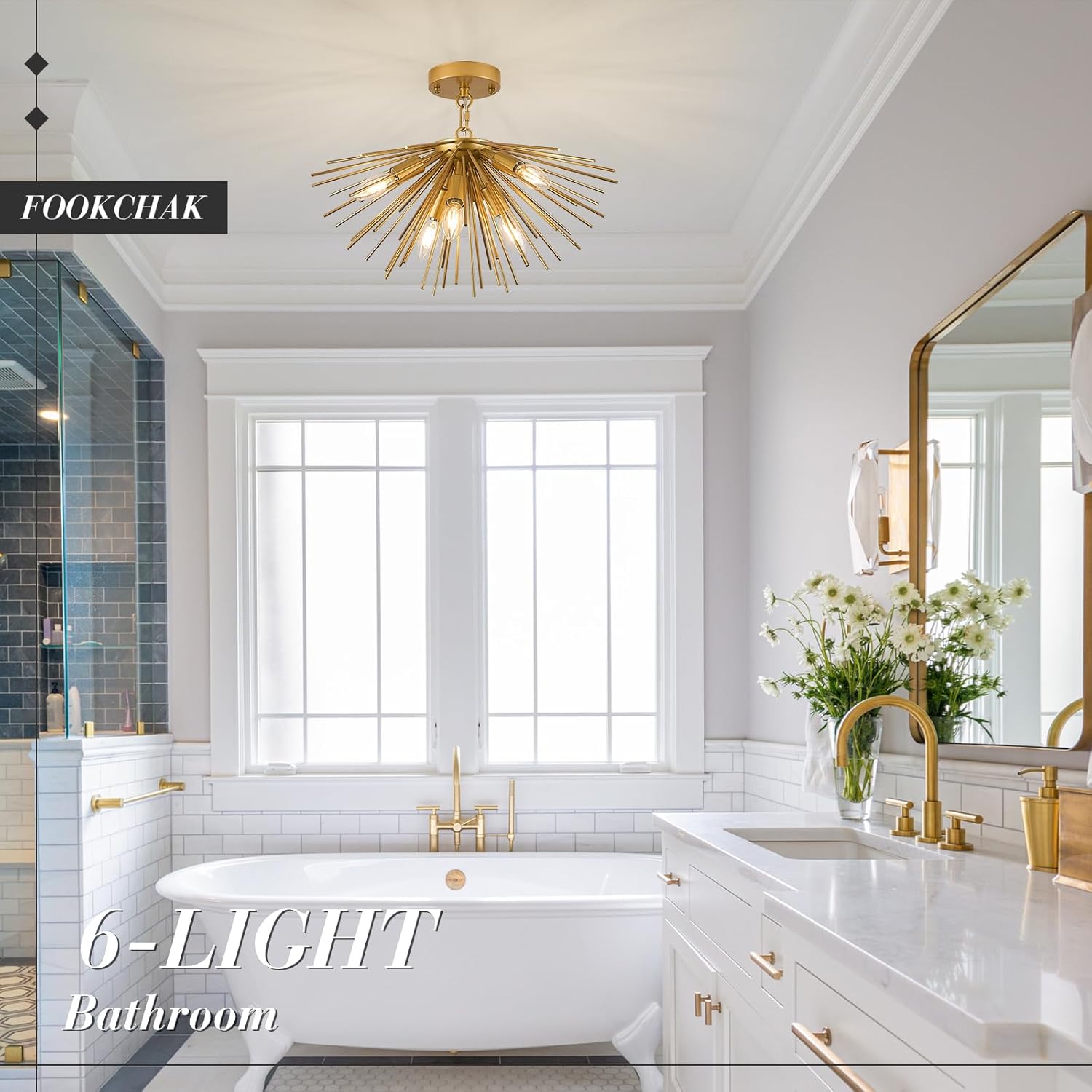 Gold Sputnik Ceiling Light Fixture 6-Light Starburst Chandelier Ceiling Light Mid-Century Modern Satellite Chandelier Solid Metal Urchin Chandeliers for Entry Dining Room Kitchen Sink