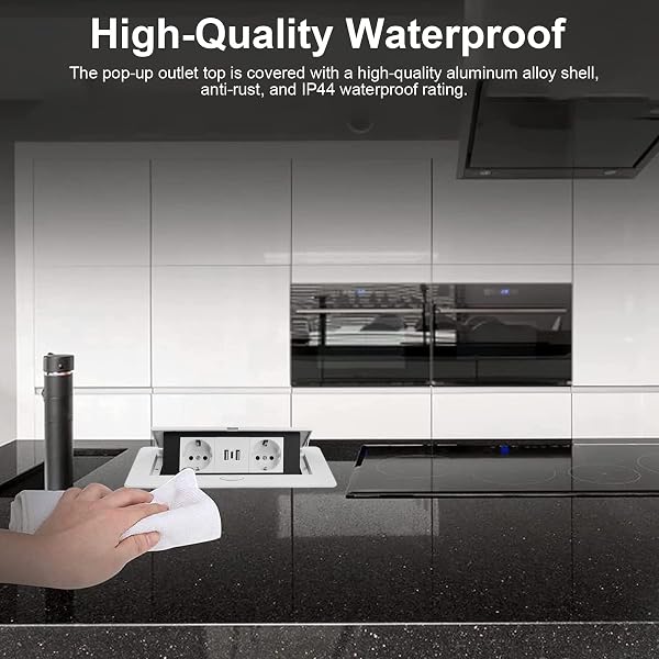 Regletas de Enchufes,Enchufe Multiple Retractible para Escritorio con 2 Enchufes EU,Regletas Enchufes con 2 Puertos USB+Type C para Encimera,Cocina,Taller - 5