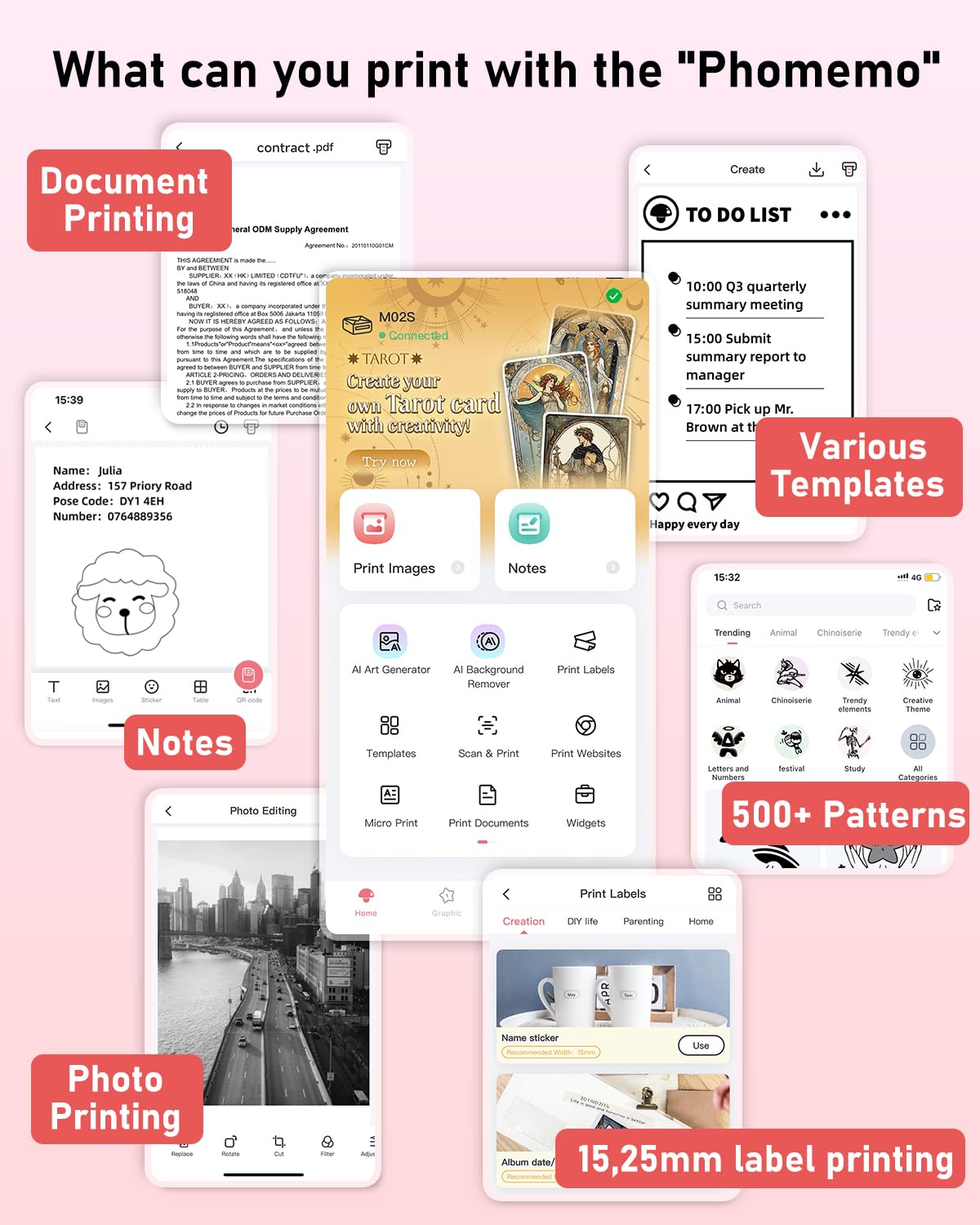 Phomemo M02S 300dpi Imprimante Photo Portable, Mini Thermique Bluetooth Imprimante de Poche Compatible avec Papier 15,25,53mm, pour Impression Photo, Journal, Cadeau, Étiquettes Maison - Blanc