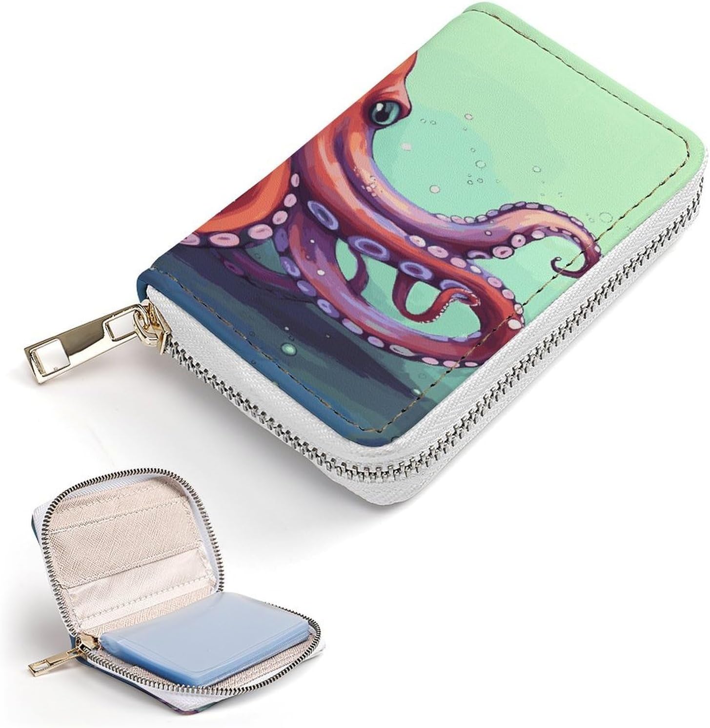 Cute Octopus Card Holder RFID Blocking,Credit Card Wallet for Women And Men,Card Case Organizer Bag with Zipper
