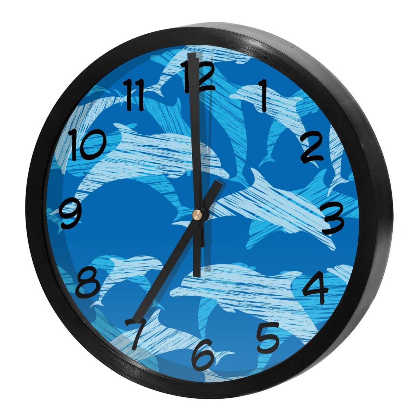 Horloge murale ronde pour maison et école motif dauphins océan bleu