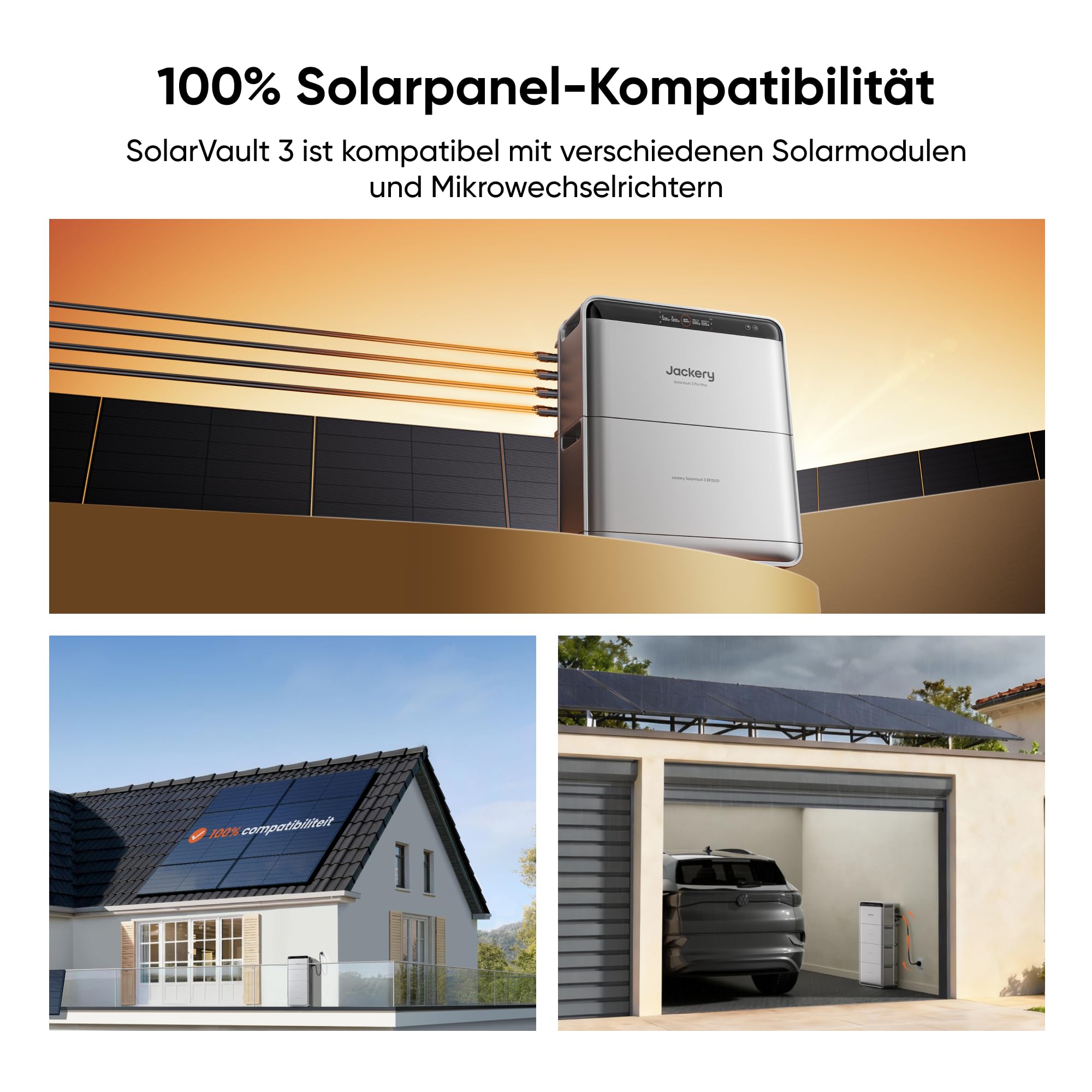 Jackery SolarVault 3 Pro Max Balkonkraftwerk mit Speicher, 2500 W, 4 MPPT, 4000 W PV-Eingang, mit 4 x 500 W Solarmodulen, erweiterbar bis 15 kWh