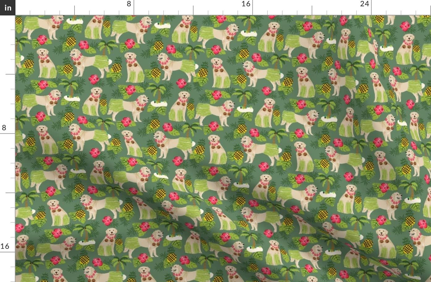 Spoonflower Fabric - Golden Retriever Dogs Summer Tropical Medium Green Dancer Beach Pet Printed on Organic Cotton Sateen Fabric by The Yard - Sewing Quilting Apparel Home Decor
