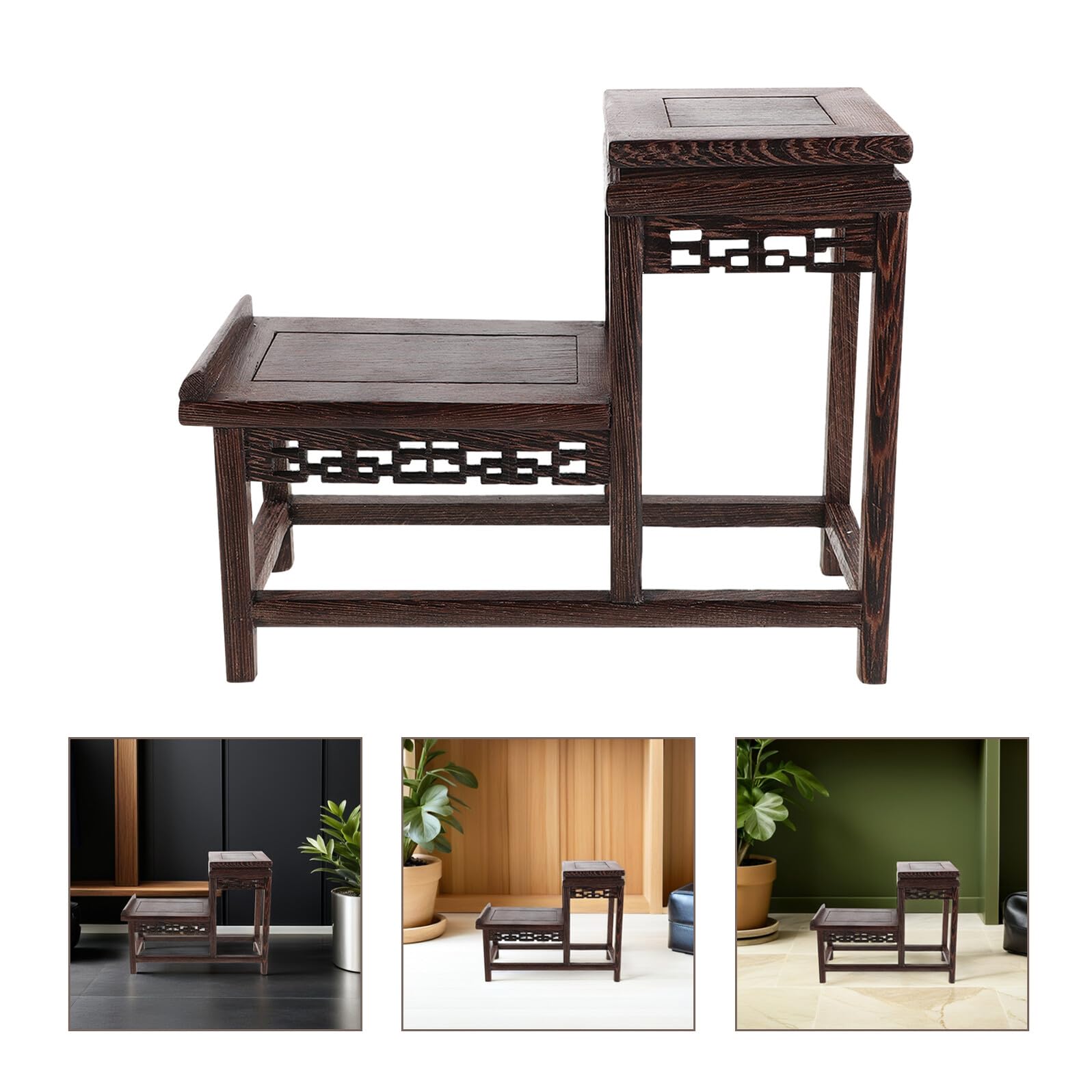 Alipis 2nivel Base de Madera para Esculturas Decorativa Soporte de Pedestal de Madera para Plantas de Interior Elevador de Jardineras para Teteras y Acentos de Sala de Estar